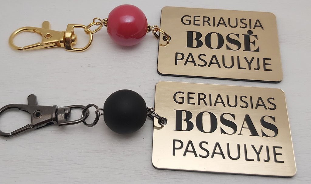 Geriausias bosas ir bosė - 2 raktų pakabukai - Pakabutis.lt